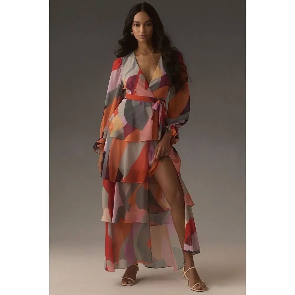 Anthropologie Hutch Long Sleeve V-Neck Wrap Maxi Dress $230
